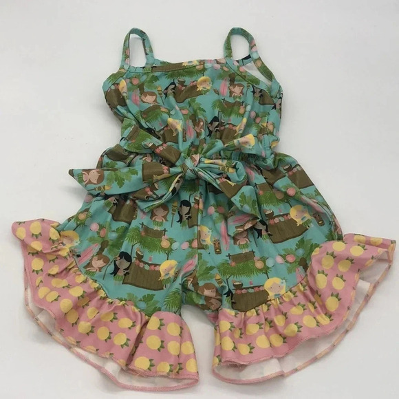 6-12M Pete & Lucy Girls Luau Romper with Bow - Picture 1 of 5